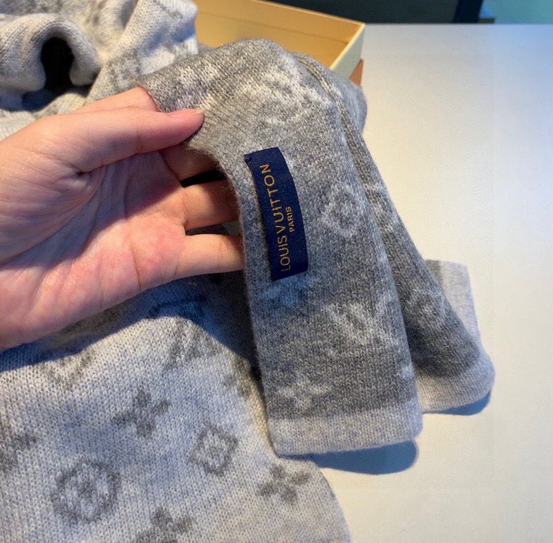 LV Grey Two-Tone Reversible Monogram Knit Scarf - Image 9