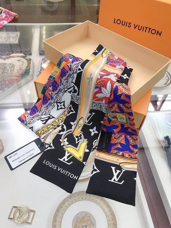 LV Ornate Multicolor Hardware Print Twilly Scarf - Image 15