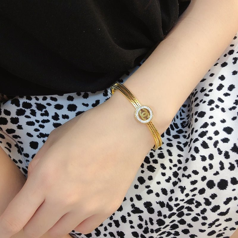 Chanel Triple Band Crystal Logo Bangle - Image 5