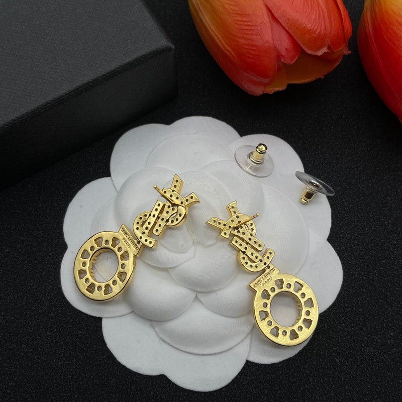 YSL Crystal Hoop Drop Earrings - Image 5