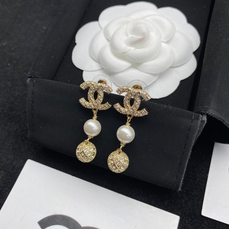 Chanel Double C Pearl Rhinestone Tassel Earrings - Image 4