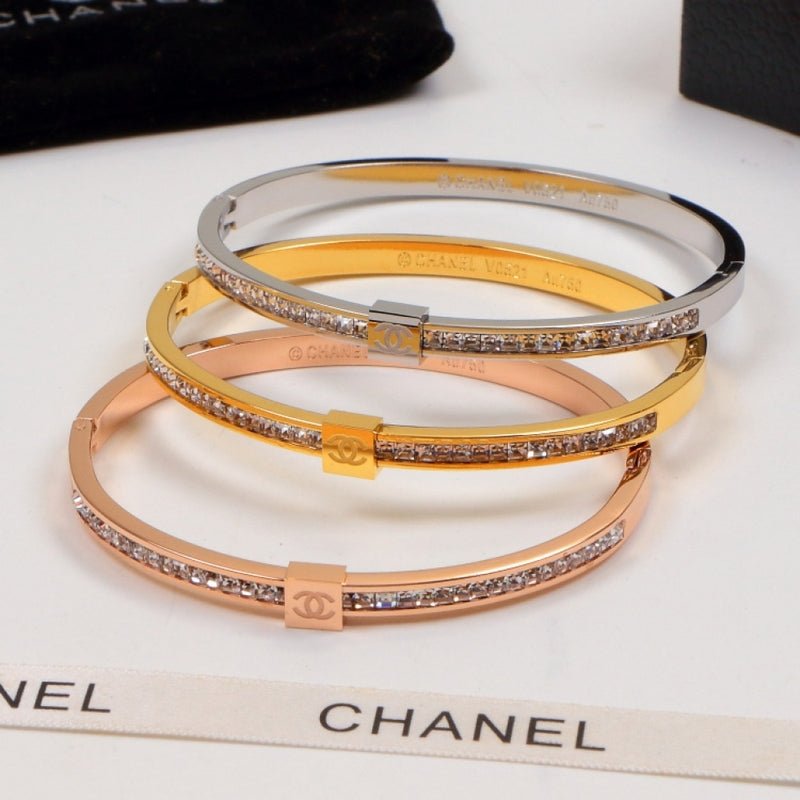 Chanel Side Stone Three-Tone Bangle Set