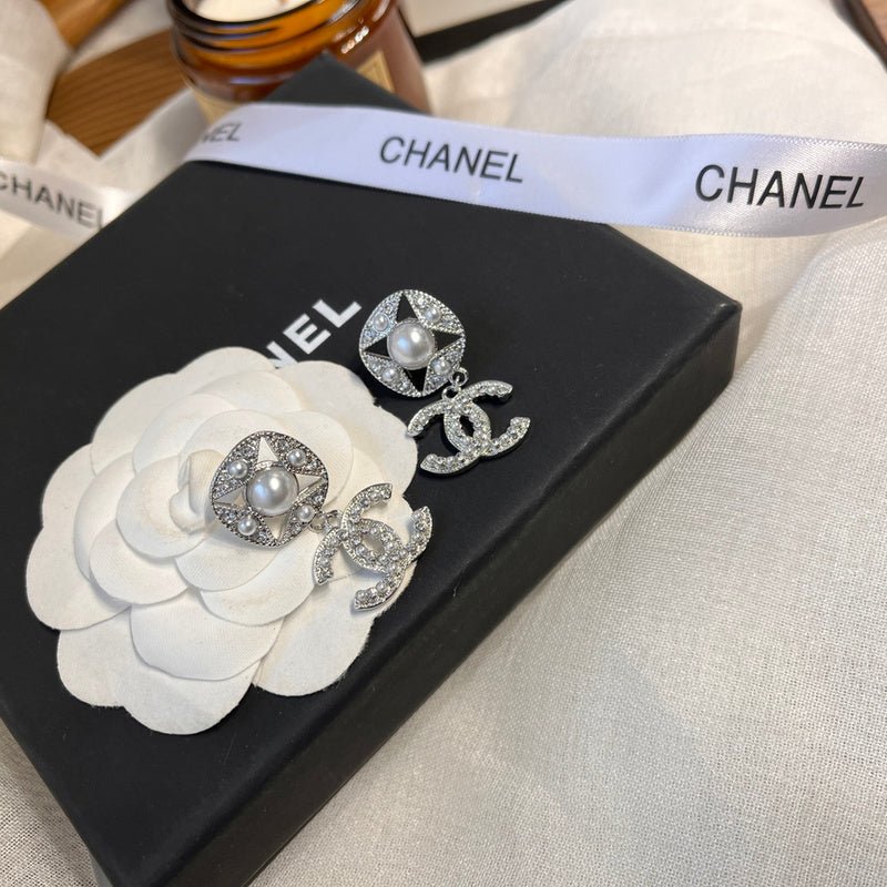 Alternative view of CHANEL Star Crystal Pearl Square CC Drop Earrings