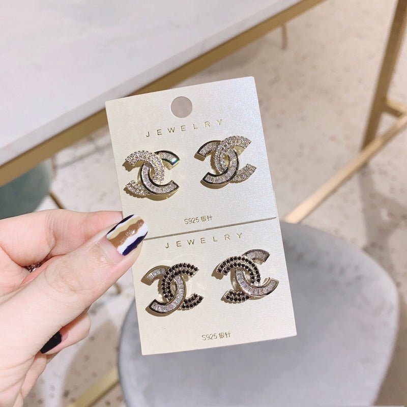 Chanel Two-Tone Crystal Double C Studs