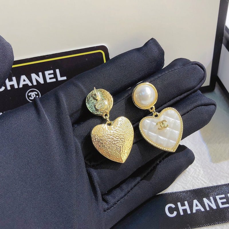 Chanel Pearl Quilted Heart Drop Earrings - Image 8