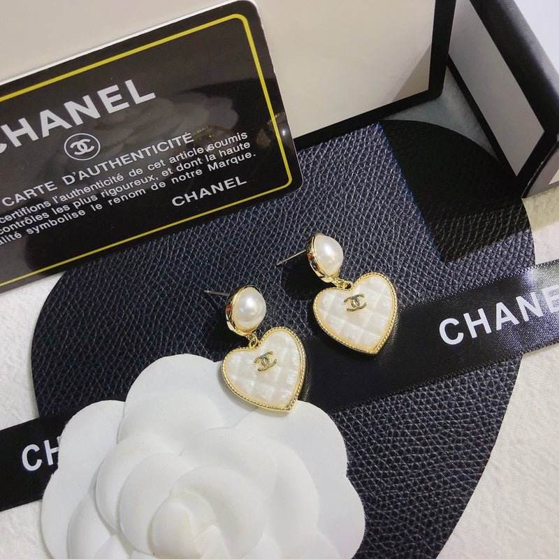 Chanel Pearl Quilted Heart Drop Earrings - Image 6