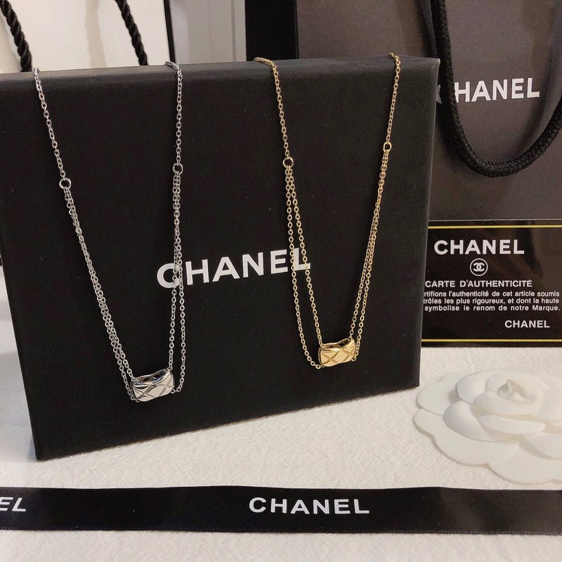 Chanel Quilted Square Double Layer Necklace