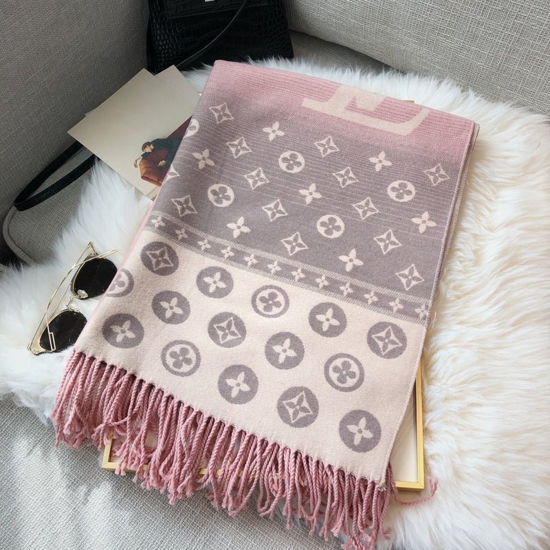 LV Black Gradient Monogram Fringed Shawl - Image 4