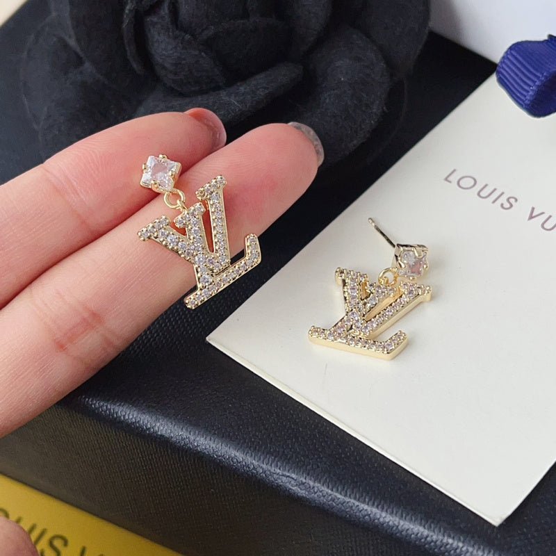 Alternative view of  LV Crystal Logo Drop Earrings