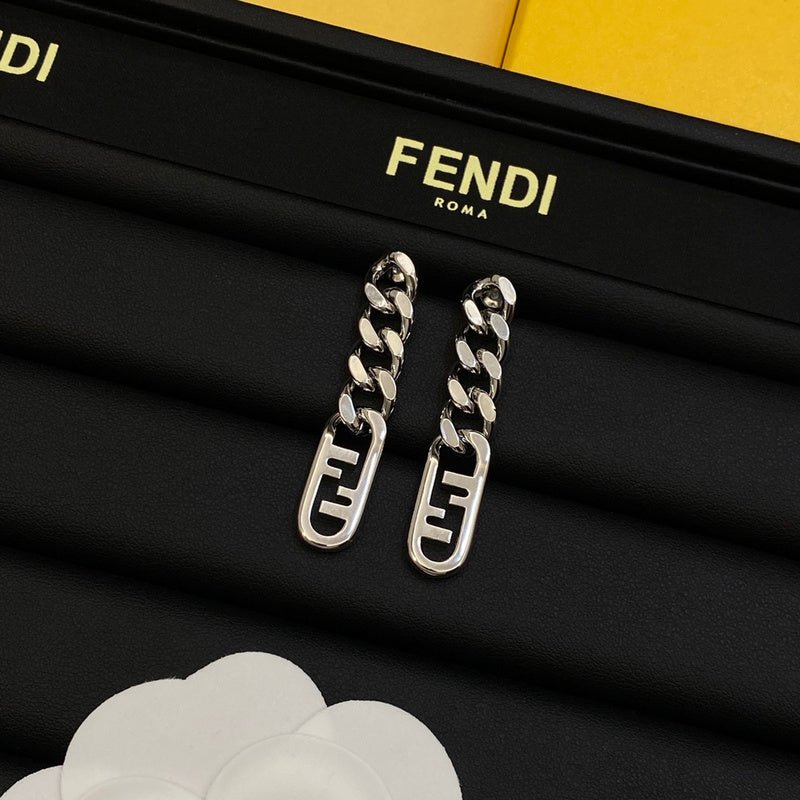 FENDI Metal Chain Logo Stud Earrings - Image 4