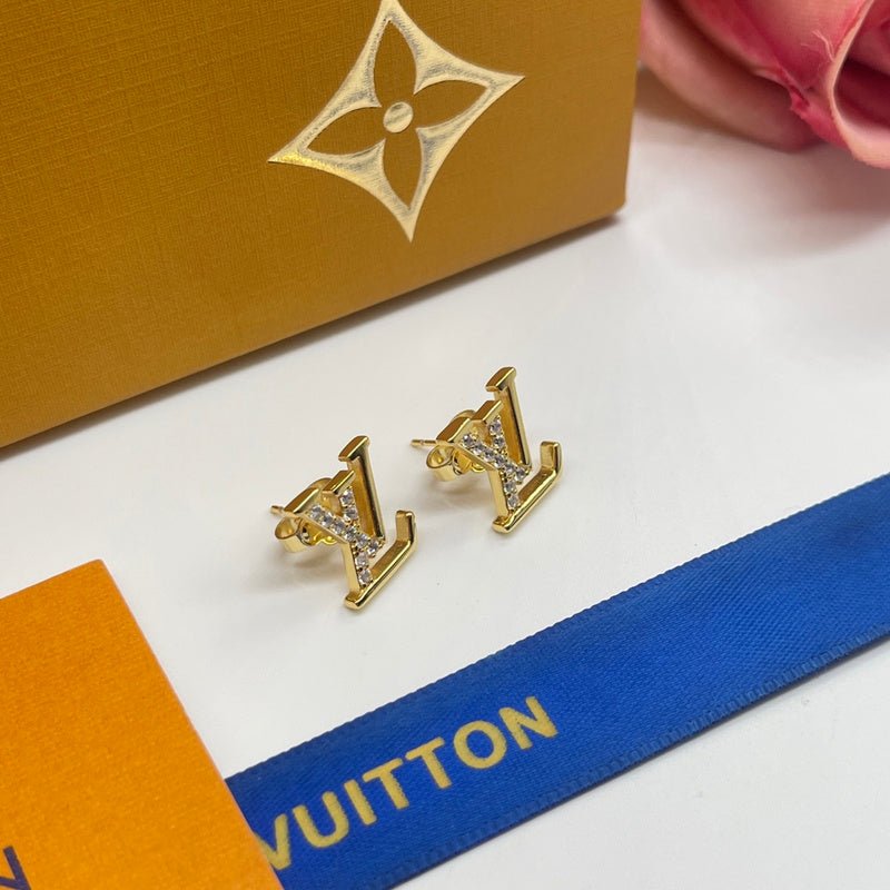 LV Crystal Logo Stud Earrings
