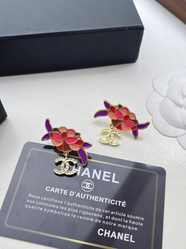 Alternative view of CHANEL Color Enamel Floral CC Drop Earrings