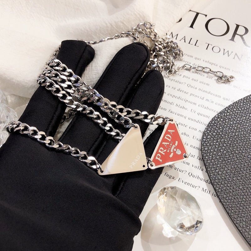 Alternative view of Prada Style Triangle Curb Necklace