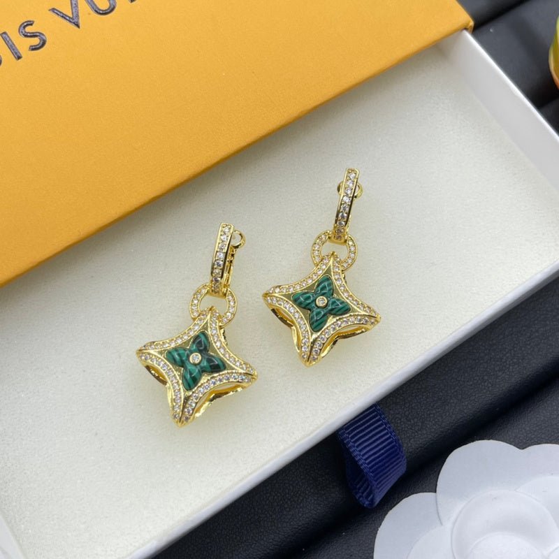 LV Malachite & Crystal Formal Tiny Earrings - Image 3