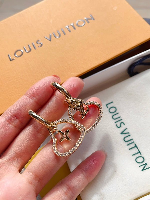 LV High Gloss Pave Zircon Heart Clover Hoop - Image 7