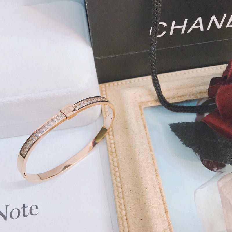 Chanel Full Rhinestone Thin Metal Bangle