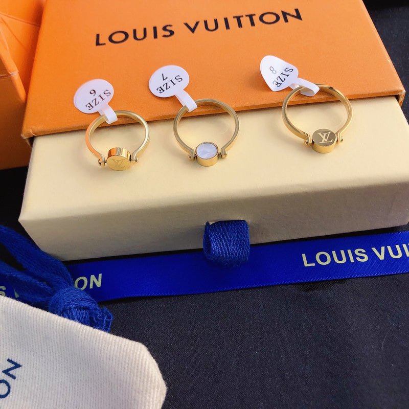 LV Polished Gold Stone Inlaid Adjustable Ring - Image 3