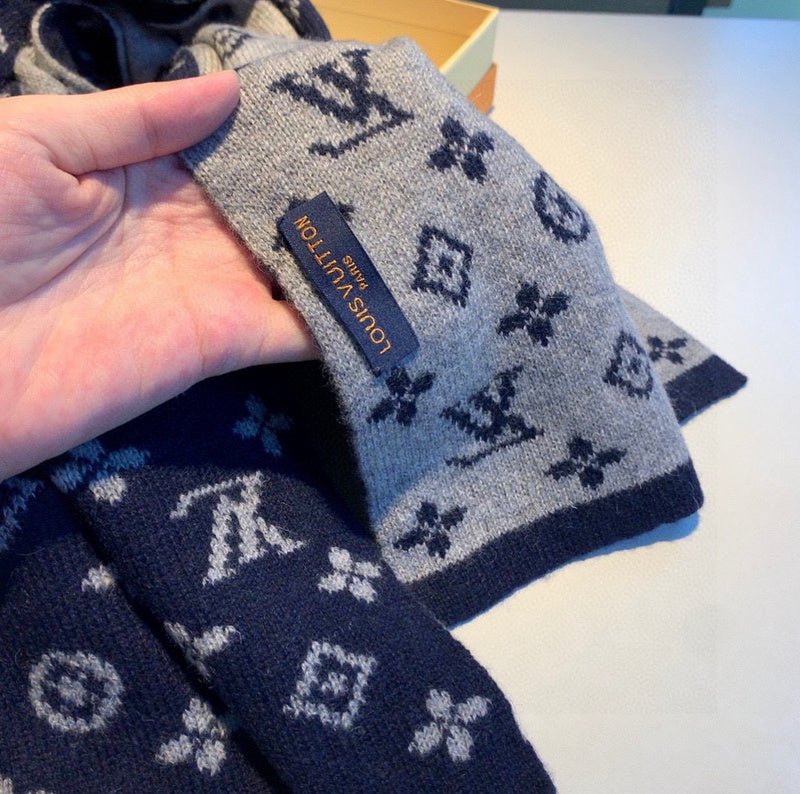 LV Grey Two-Tone Reversible Monogram Knit Scarf - Image 5