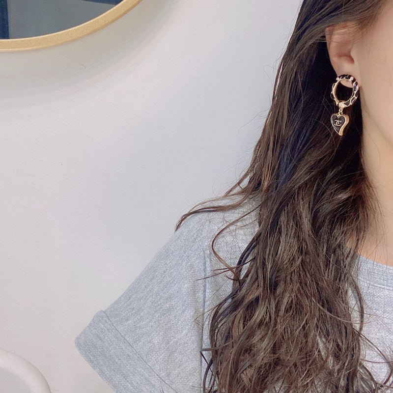 CHANEL Leopard Enamel Hoop Heart CC Drop Earrings - Image 7