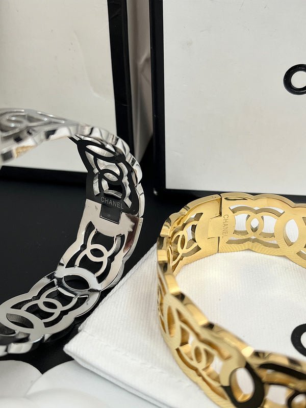 Chanel Hollow Double C Wide Bangle - Image 4
