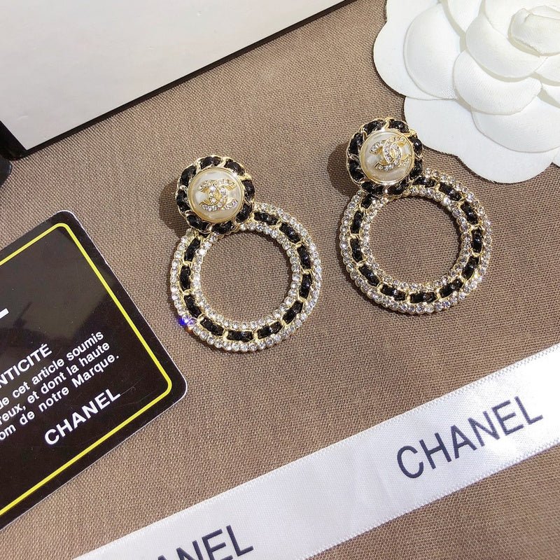 Alternative view of CHANEL Leather Crystal Pearl Hoop Drop