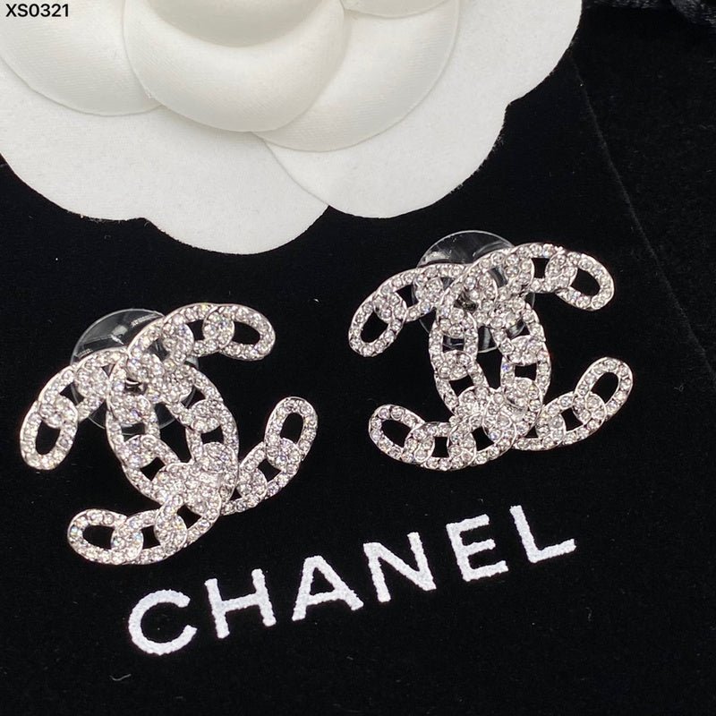 Alternative view of CHANEL Hollow Crystal Outline CC Stud Earrings