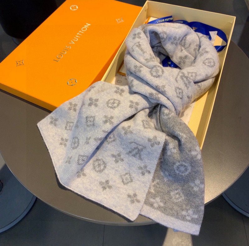 LV Grey Two-Tone Reversible Monogram Knit Scarf - Image 8