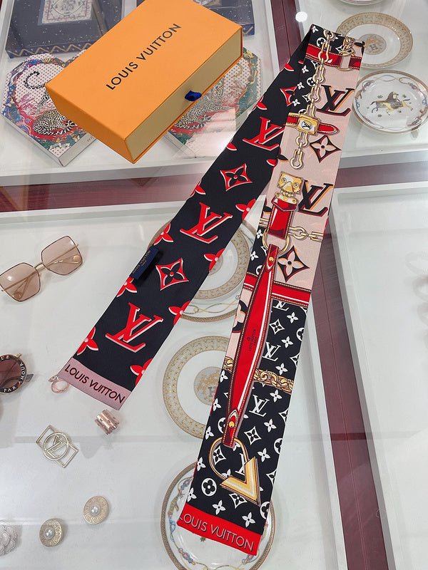 LV Red & Black Chain Monogram Twilly Scarf - Image 7
