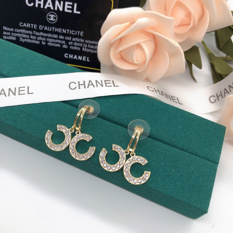 Alternative view of Chanel Hollow Rhinestone CC Hoop Drop Earrings