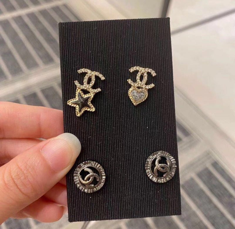 CHANEL Asymmetric Star Heart CC Mix Stud Set
