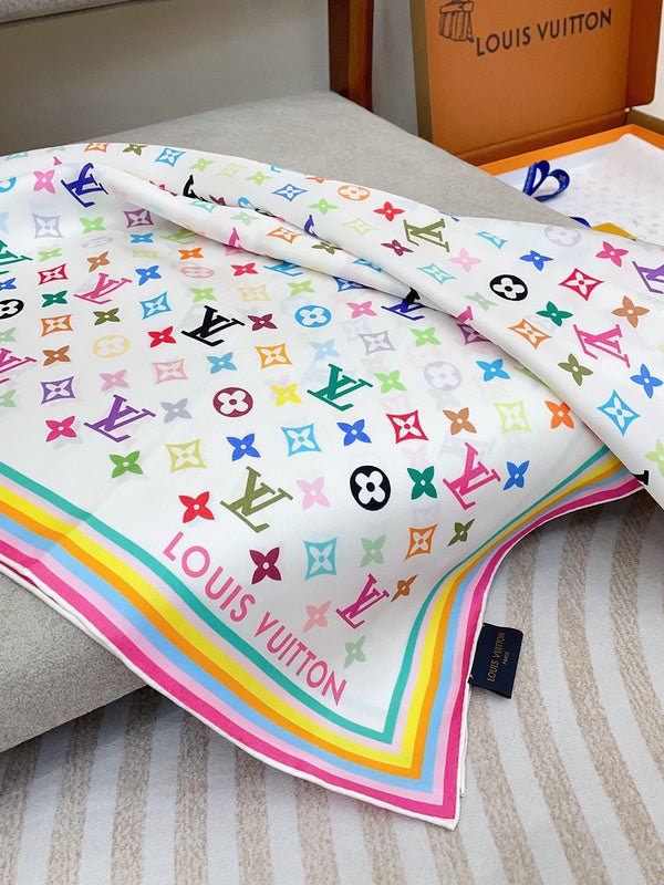 LV Multicolor Monogram Square Silk Scarf - Image 5