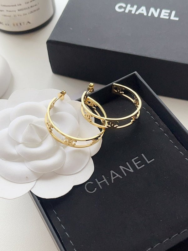 Alternative view of CHANEL Hollow Cutout CC Gold Hoop Earrings