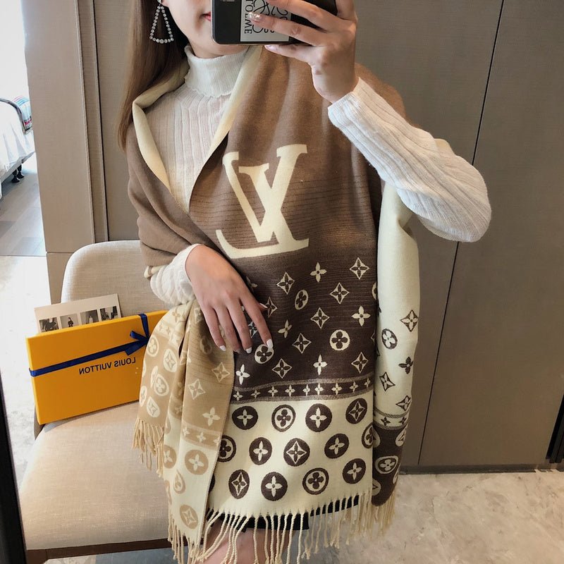 LV Black Gradient Monogram Fringed Shawl - Image 5