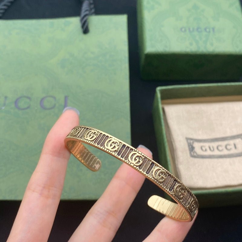 GUCCI Engraved GG Pattern Gold Cuff Bangle - Image 5