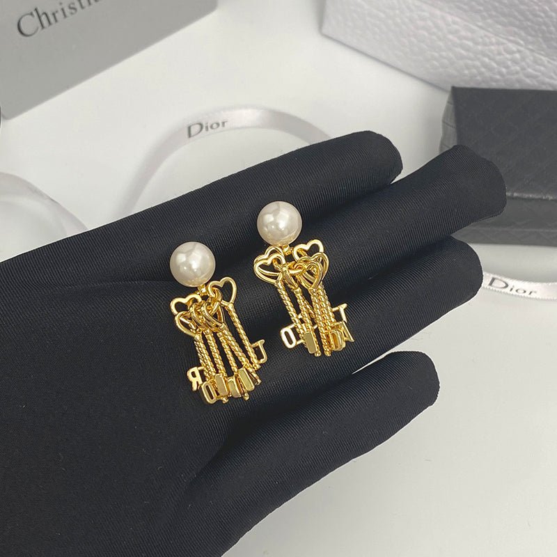 Dior Key-Shaped Pearl Drop Earrings