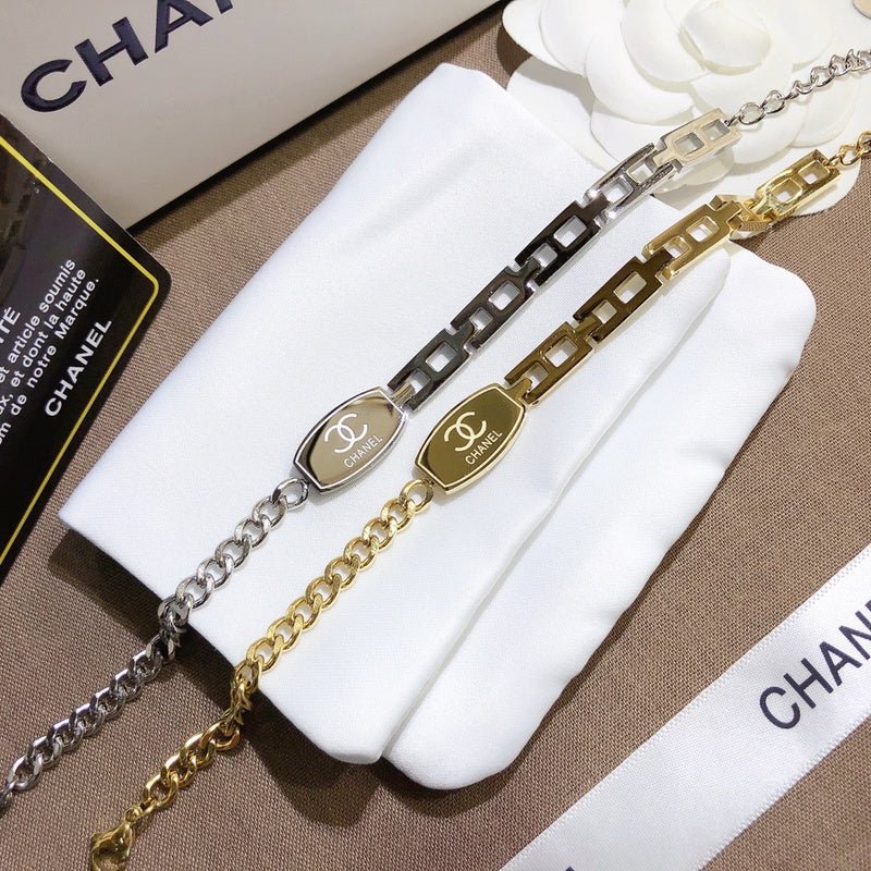 CHANEL Chain Plate Logo Gold Silver Bracelet