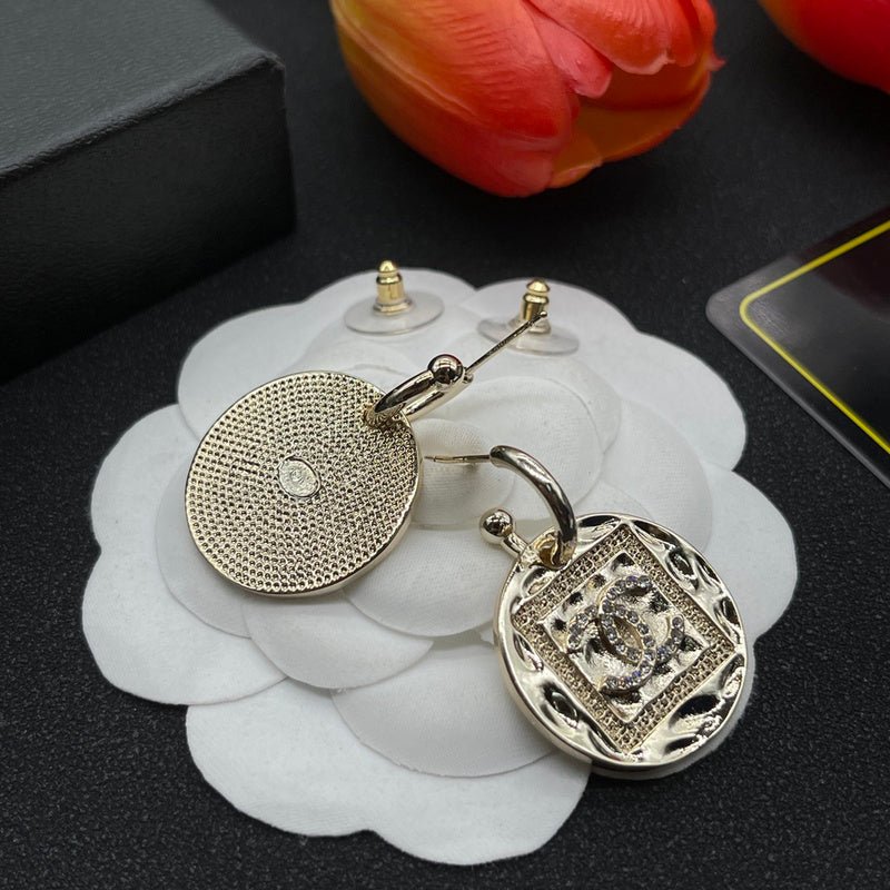 Chanel Hammered Metal Square Logo Hoop Earrings - Image 3