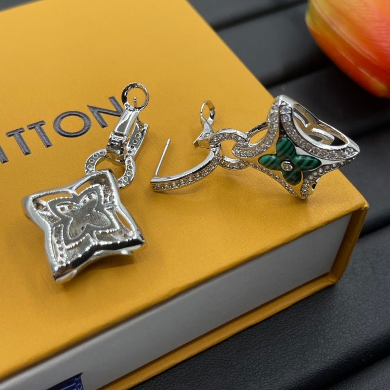 LV Malachite & Crystal Formal Tiny Earrings - Image 7