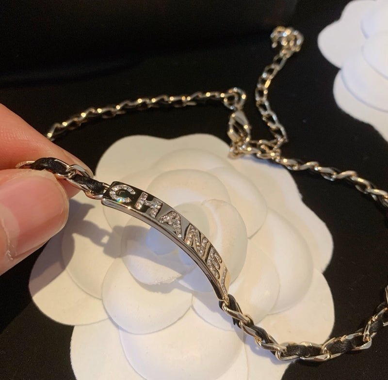 Chanel Silver Crystal Letter Chain - Image 4