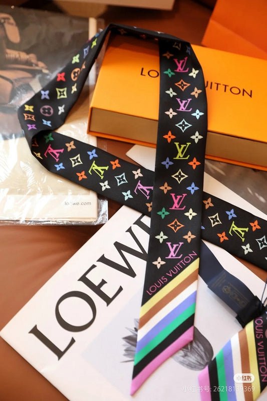 LV Multicolor Monogram Twilly Print Base Scarf - Image 4