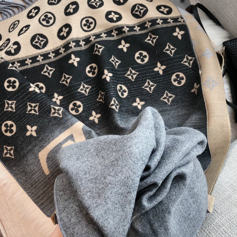 LV Black Gradient Monogram Fringed Shawl - Image 16