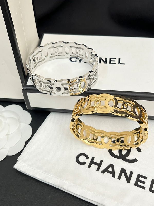Chanel Hollow Double C Wide Bangle - Image 7