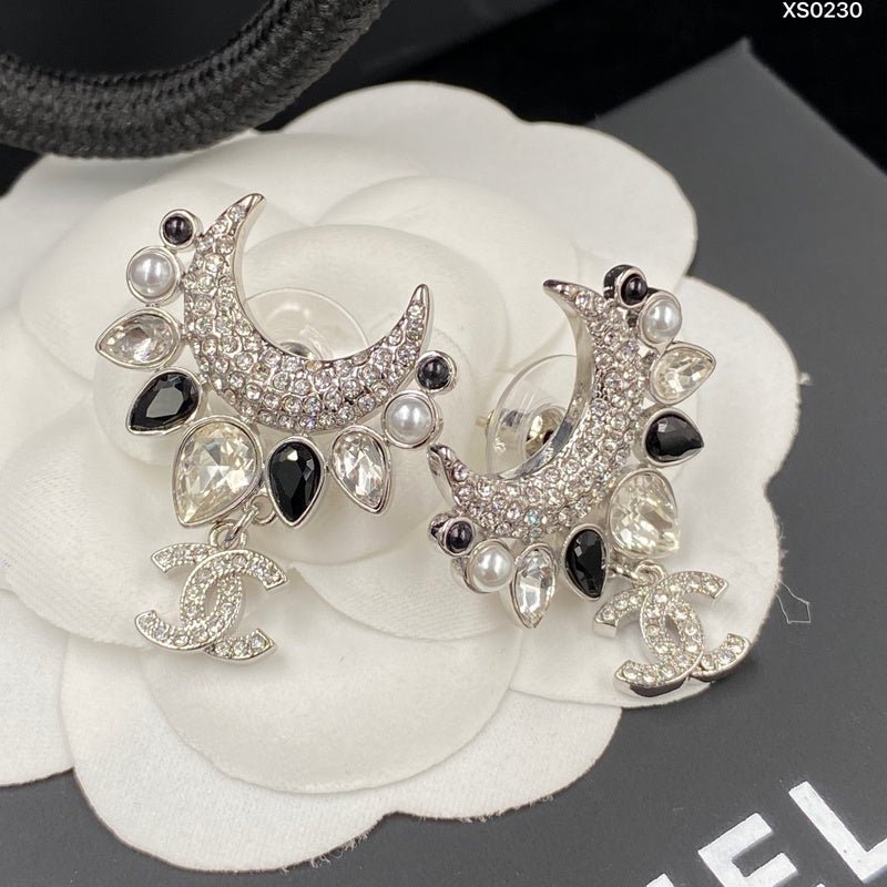 Chanel Moon Gem Pearl Rhinestone Double C Earrings