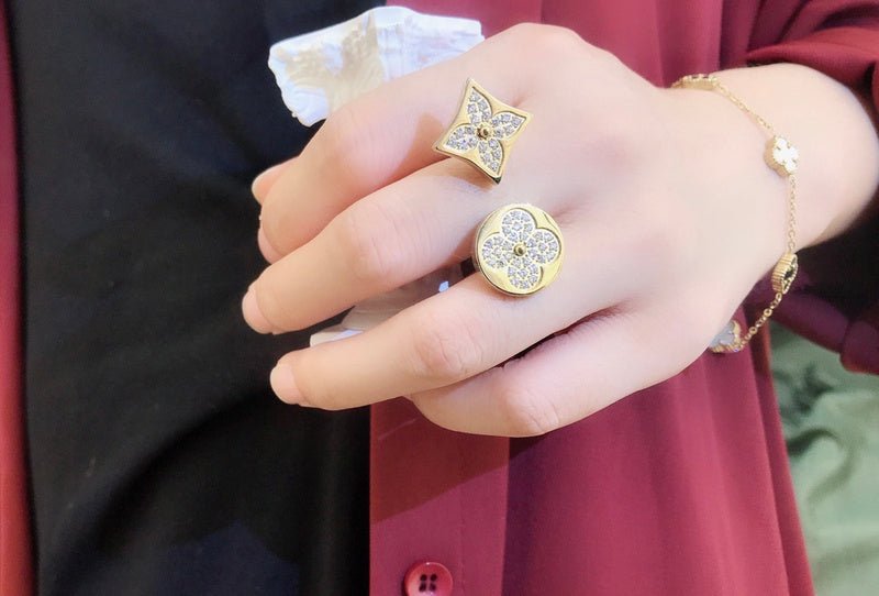 LV Crystal Flower Open Ring - Image 8