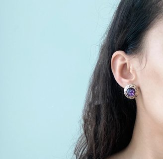 Alternative view of Chanel Letter Purple Gem Round Stud Earrings