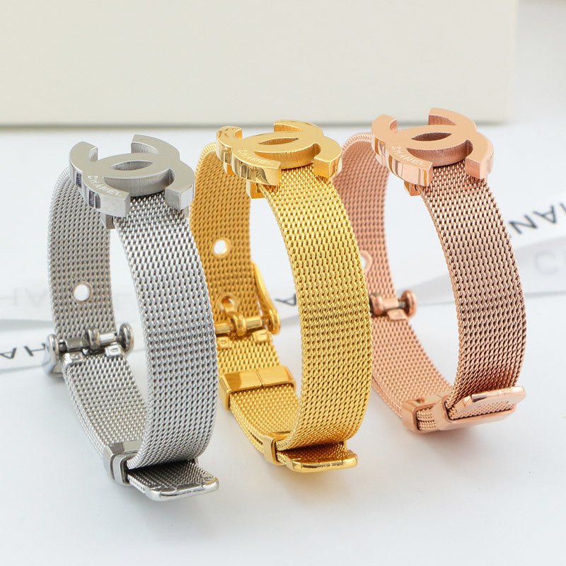 Alternative view of CHANEL Mesh Metal Multi-Tone CC Strap Bracelet Set