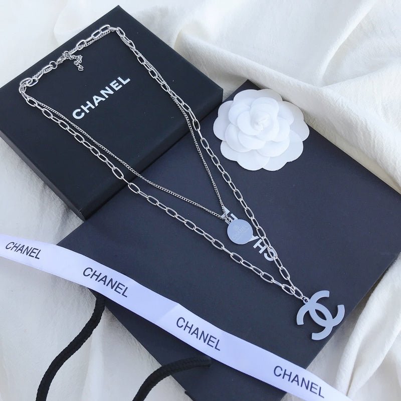 Chanel Silver CC Dual Necklace