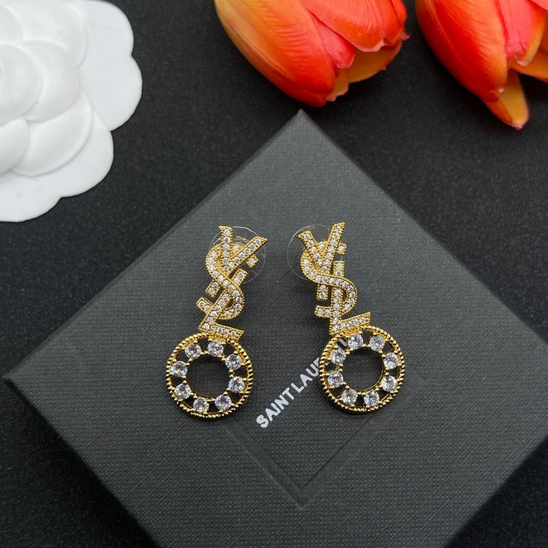 YSL Crystal Hoop Drop Earrings - Image 8