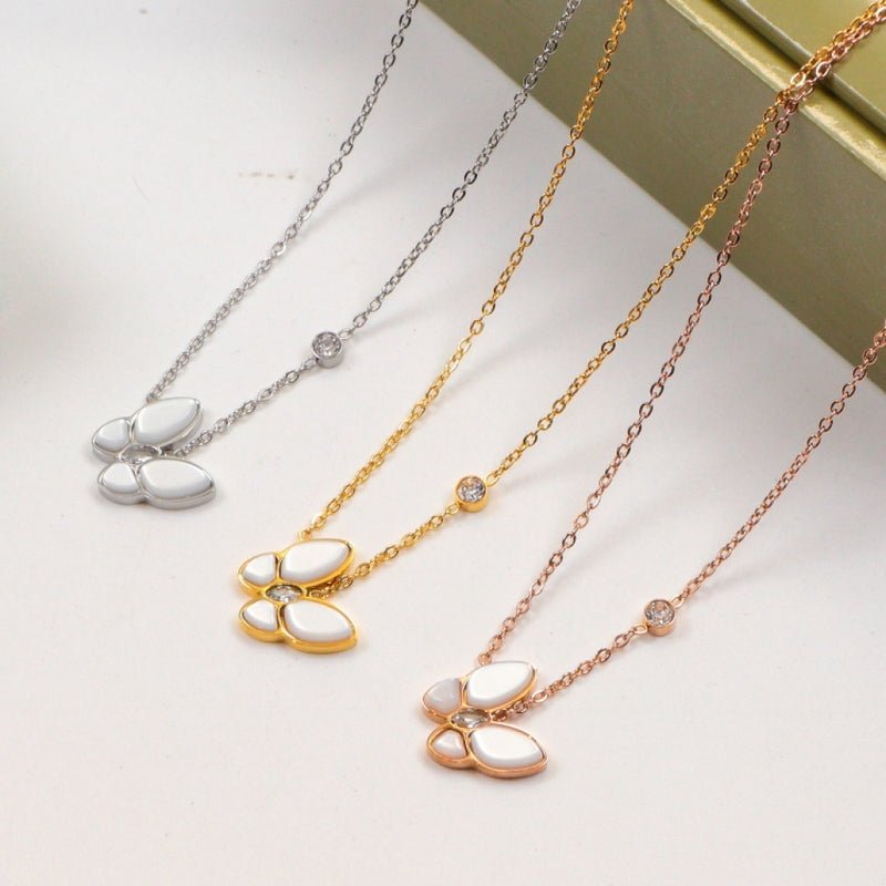 VCA White Shell Butterfly 316L Steel Necklace