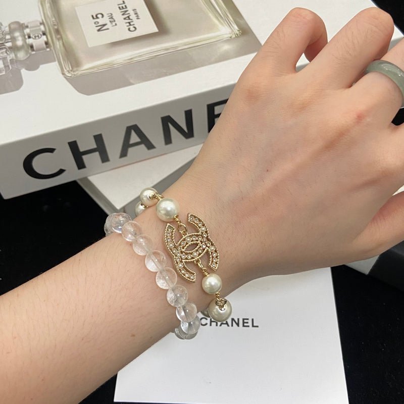 Chanel Crystal Double C Pearl Bracelet